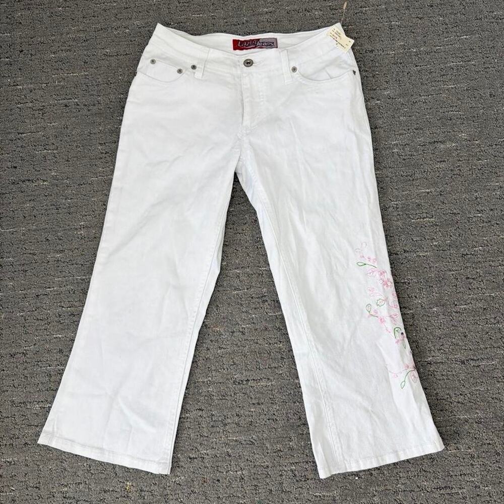 NWT vintage y2k white ultra- low rise capri embroidered sequin jeans/ pants